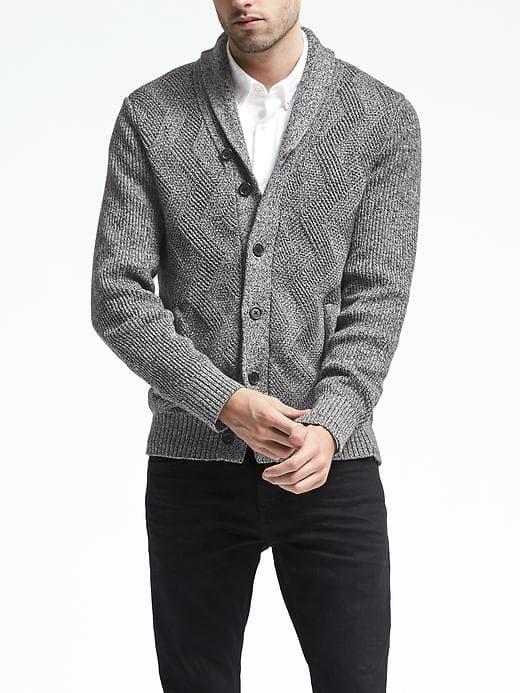 Banana Republic Mens Textured Shawl Collar Cardigan - Undertone Gray
