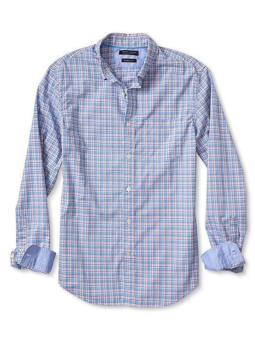 Banana Republic Mens Grant Fit Complex Check Custom 078 Wash Shirt Size L Tall - Neon Coral Glow