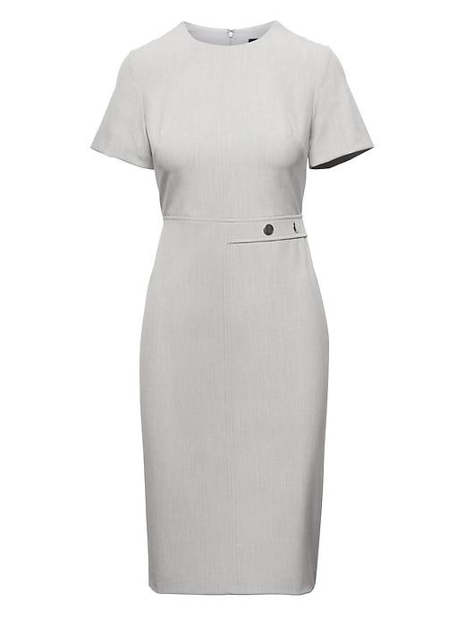 Banana Republic Womens Petite Machine-washable Birdseye Side-button Sheath Dress Light Gray Size 2