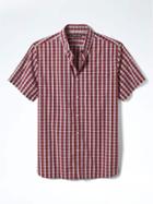Banana Republic Mens Camden Fit Custom Wash Check Short Sleeve Shirt - Crimson Red