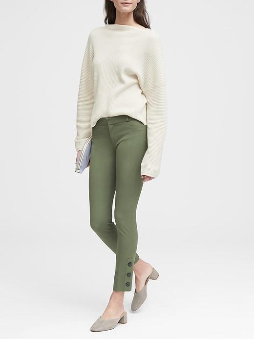 Banana Republic Womens Petite Sloan Skinny-fit Bi-stretch Ankle Pant With Button Hem Flight Jacket Green Size 0