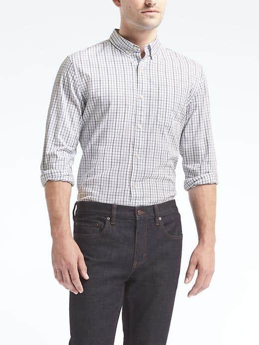 Banana Republic Mens Grant Fit Cotton Stretch Pinpoint Oxford Shirt - Navy