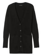 Banana Republic Womens Fine Italian Superloft Chevron Stitch Boyfriend Cardigan - Black