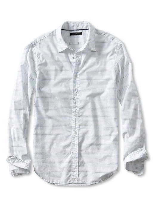 Banana Republic Mens Grant Fit Multi Stripe Custom 078 Wash Shirt Size L Tall - Gold Lichen