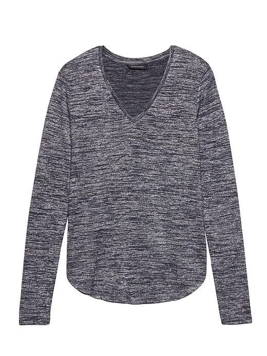 Banana Republic Womens Luxespun Long-sleeve V-neck T-shirt Heather Charcoal Gray Size Xs