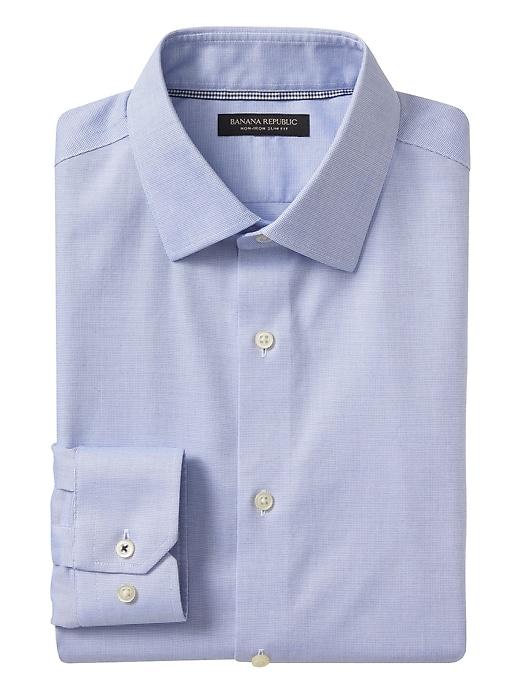 Banana Republic Mens Camden Standard-fit Non-iron Birdseye Shirt Sky Blue Size S