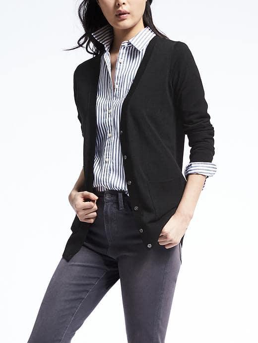 Banana Republic Womens Merino Boyfriend Cardigan - Black
