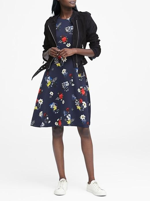 Banana Republic Womens Floral Racer-neck Fit-and-flare Dress Blue Print Size 0