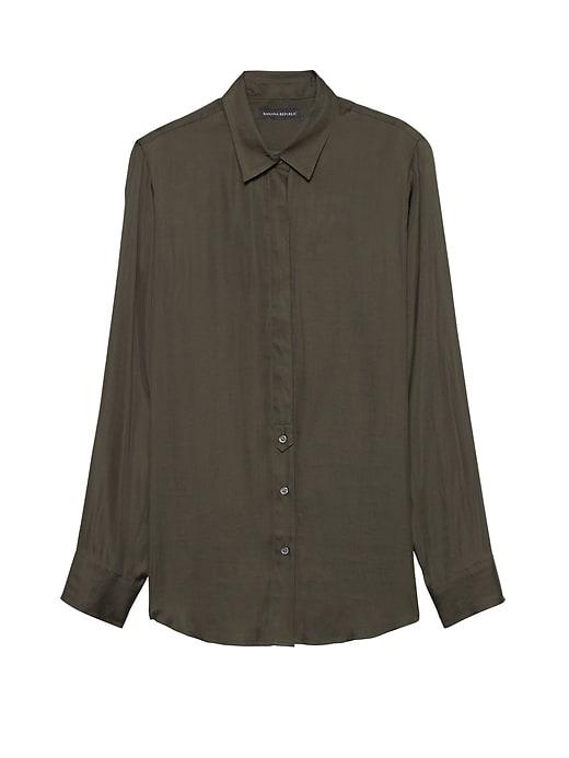 Banana Republic Womens Petite Dillon Classic-fit Soft Shirt Mistletoe Size L