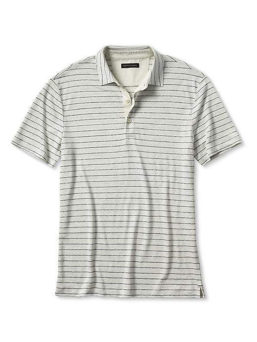 Banana Republic Mens Stripe Linen Polo Size L Tall - Gray Sky