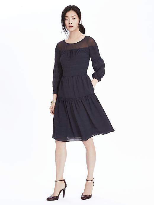 Banana Republic Womens Tiered Ruffle Dress Size 0 Petite - Preppy Navy