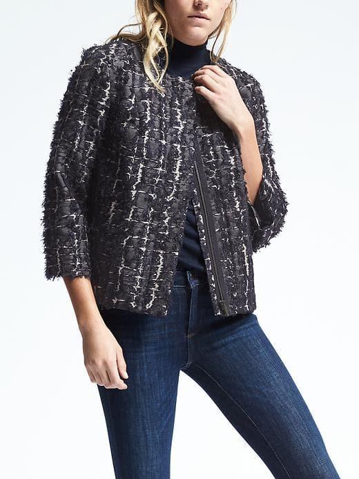 Banana Republic Womens Heritage Collarless Crop Swing Jacket - Navy