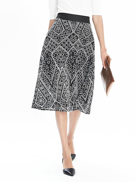 Banana Republic Womens Geo Lace Midi Skirt Size 0 - Black And White