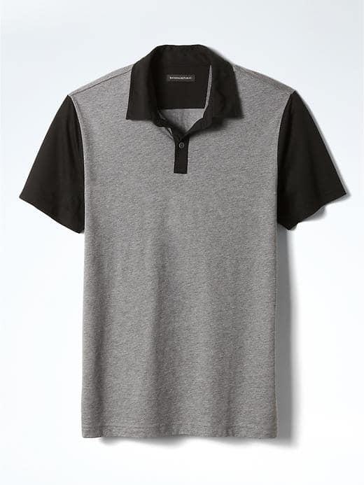 Banana Republic Mens Silk Cotton Contrast Polo - Medium Gray Heather