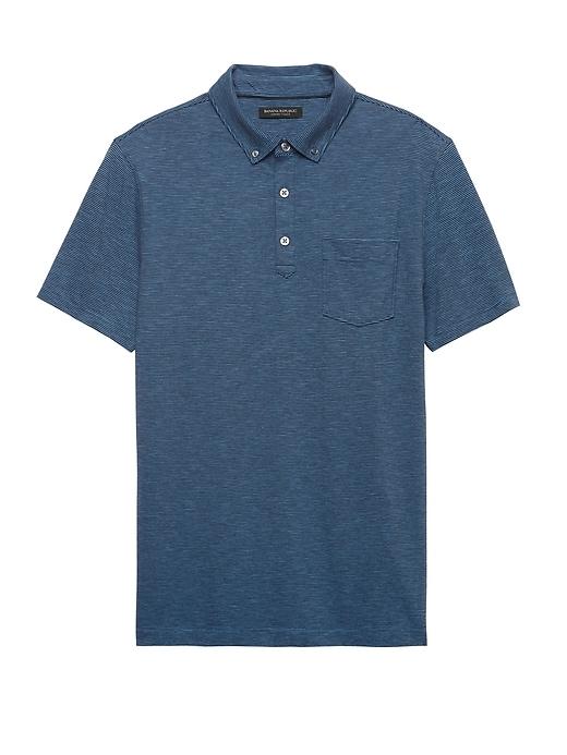 Banana Republic Mens Luxury-touch Stripe Polo Shirt Bright Blue Size L