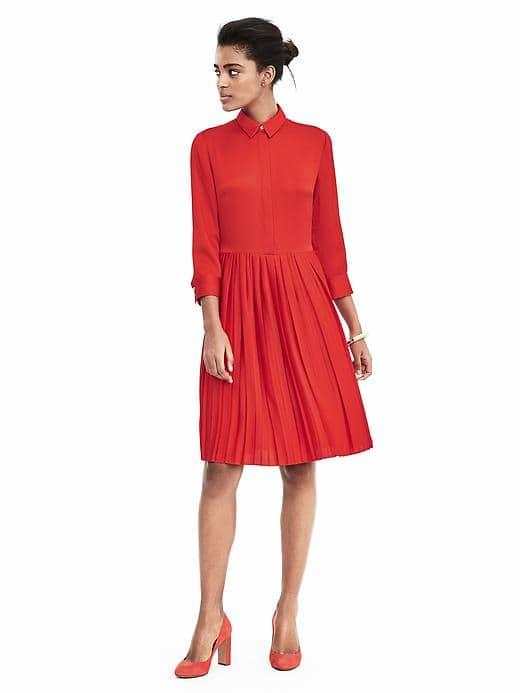 Banana Republic Womens Pleat Skirt Shirtdress - Warm Orange