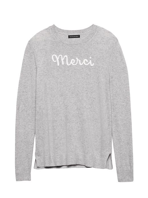 Banana Republic Womens Italian Superloft Embroidered Graphic Sweater Heather Light Gray Size S