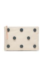 Banana Republic Womens Cotton Canvas Pom Pom Large Zip Pouch Natural Size One Size