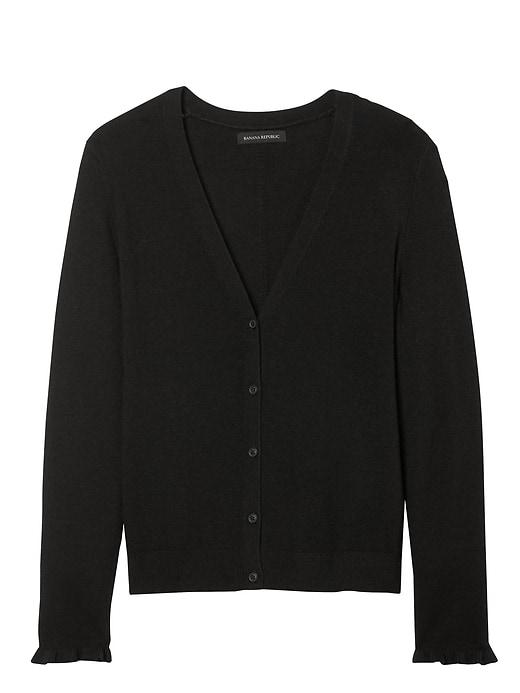 Banana Republic Womens Italian Superloft Ruffle-cuff Cardigan Black Size Xl