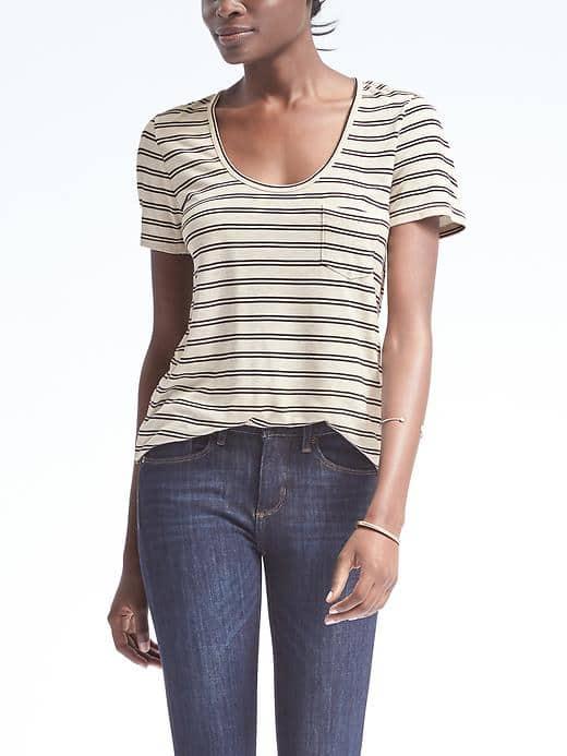 Banana Republic Short Sleeve Stripe Modal Scoop Tee - Oatmeal