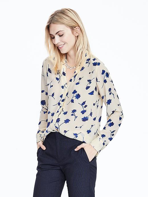 Banana Republic Womens Notch Collar Blouse Size L - Blue Multi