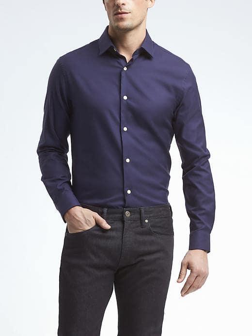 Banana Republic Mens Grant Fit Supima Cotton Textured Shirt - Navy