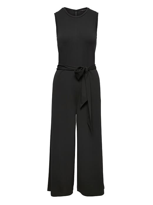 Banana Republic Womens Soft Ponte Cropped Wide-leg Jumpsuit Black Size 0