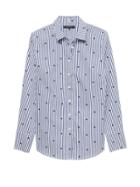 Banana Republic Womens Riley Tailored-fit Elephant Print Shirt Bold Blue Stripe Size 2