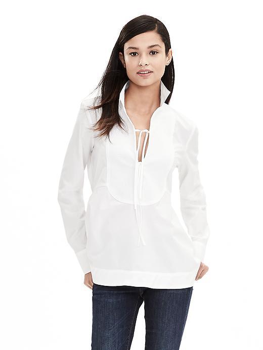 Banana Republic Poplin Tie Front Shirt Size L Petite - White