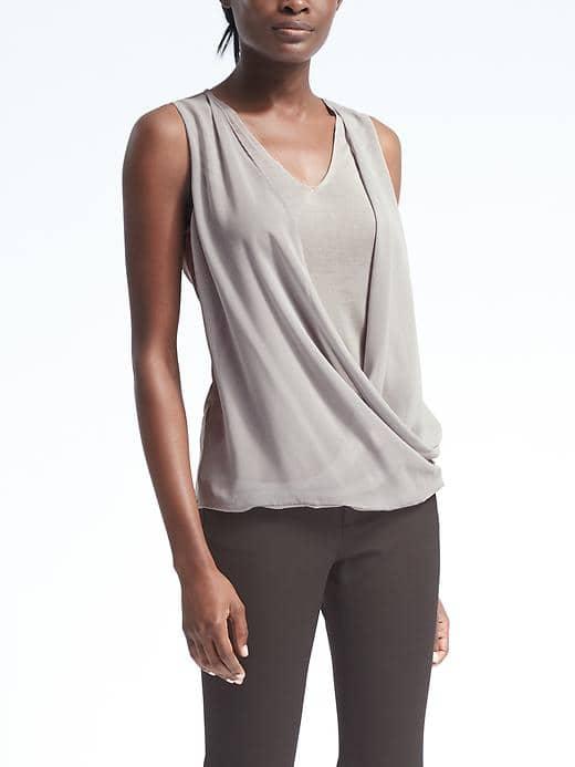 Banana Republic Womens Twist Overlay Top - Gray Sky