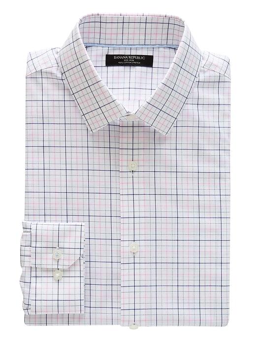 Banana Republic Mens Grant Slim-fit Non-iron Check Shirt Pink Lily Size L