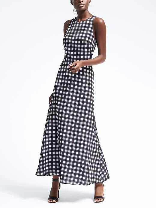 Banana Republic Womens Gingham Maxi Dress - Black/white