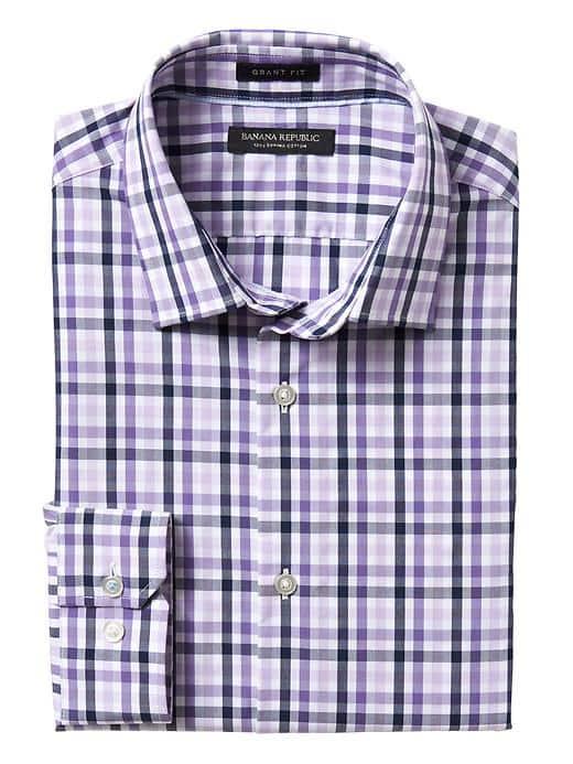 Banana Republic Mens Grant Slim Fit Supima Cotton Check Shirt - Summer Lilac