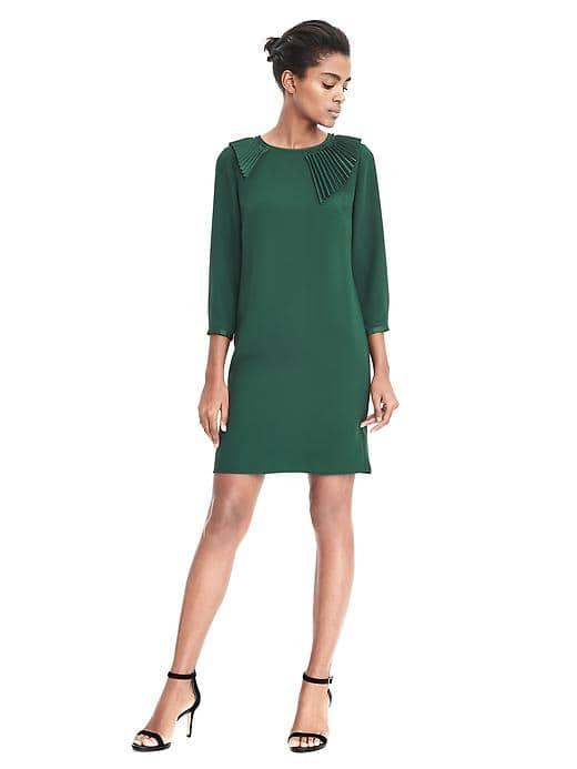 Banana Republic Womens Ruffle Neck Dress - Deep Hunter
