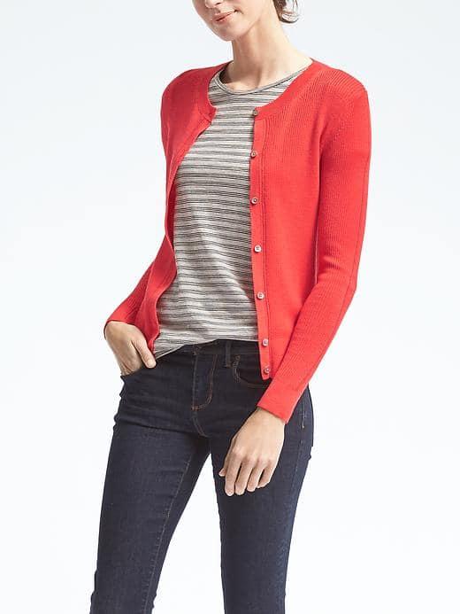 Banana Republic Womens Merino Ribbed Pointelle Cardigan - Coral Glory