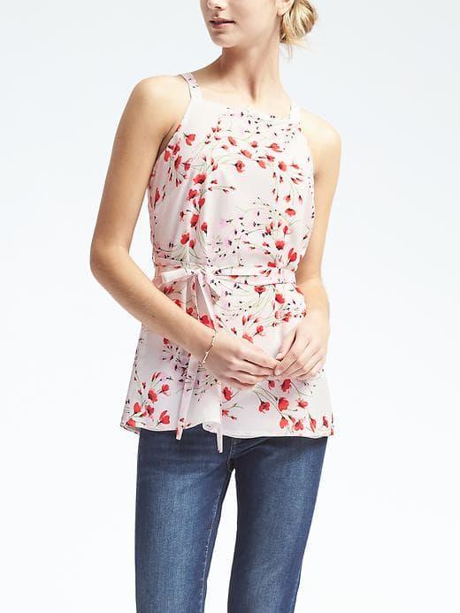 Banana Republic Womens Print Belted Sleeveless Top - White