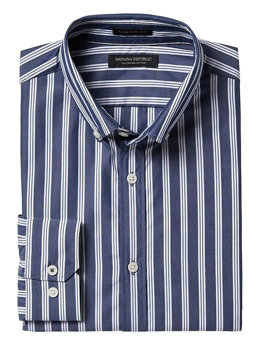 Banana Republic Mens Camden Standard Fit Supima Cotton Stripe Shirt - Navy
