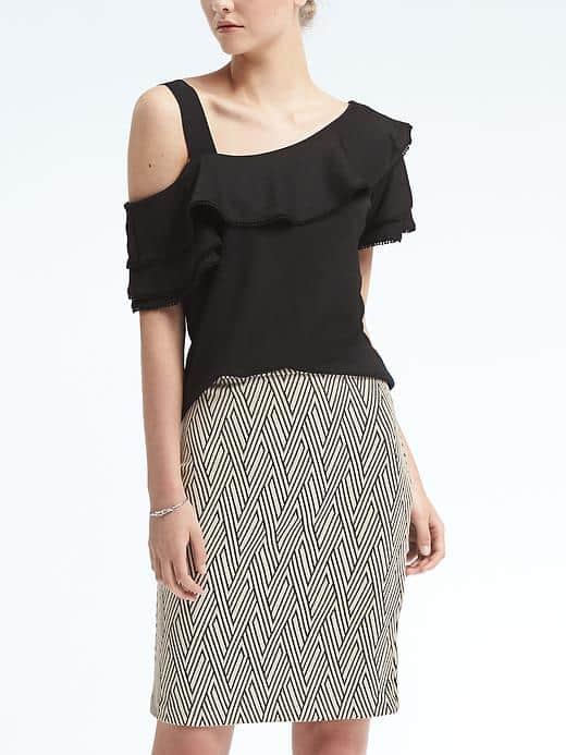 Banana Republic Womens One Shoulder Ruffle Top - Black
