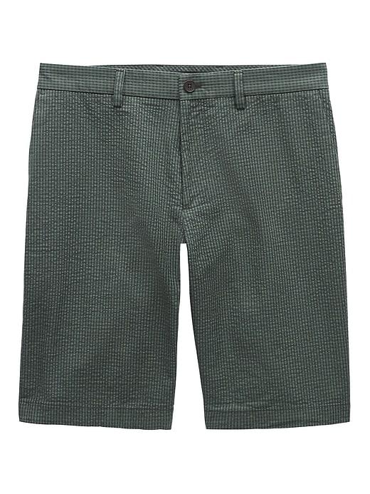 Banana Republic Mens 11 Seersucker Emerson Straight Gingham Short Spanish Olive Size 26w