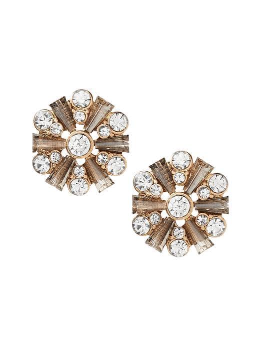 Banana Republic Beaded Floral Shine Stud Earrings - Gold