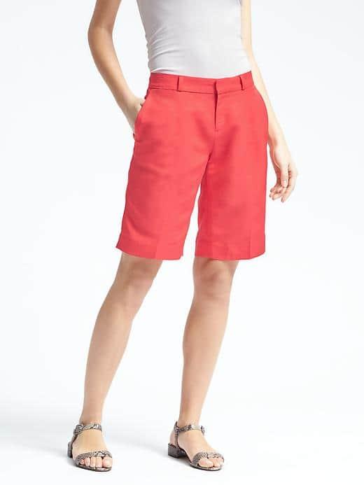Banana Republic Womens Avery Fit Linen Blend Bermuda Short - Coral