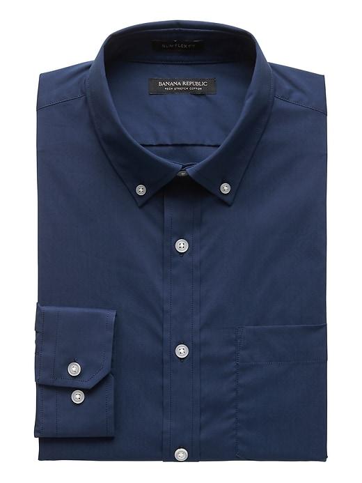 Banana Republic Mens New Slim-fit Tech-stretch Cotton Solid Shirt True Navy Size L