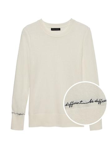 Banana Republic Womens Italian Merino-blend Embroidered Cuff Sweater Ivory White Be Different Size Xxs