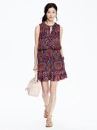 Banana Republic Womens Paisley Pleated Neck Dress Size L - Stowaway Blue