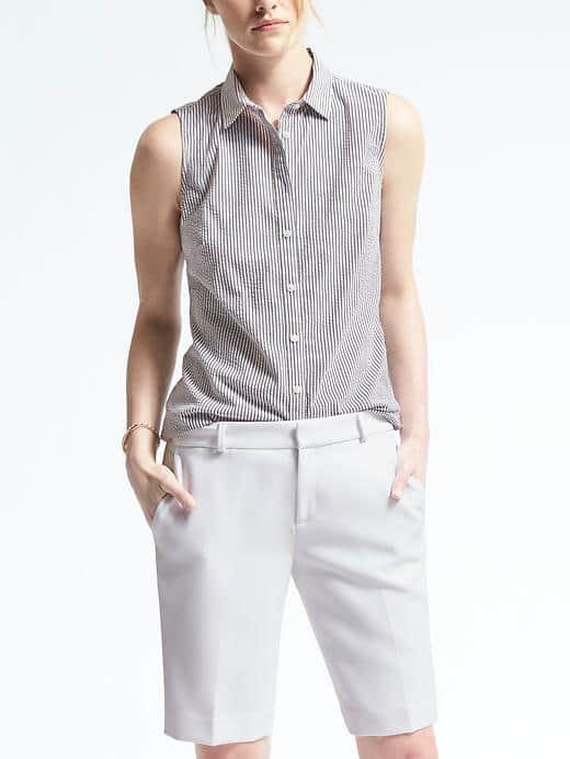 Banana Republic Womens Riley Fit Seersucker Shirt - Black/white