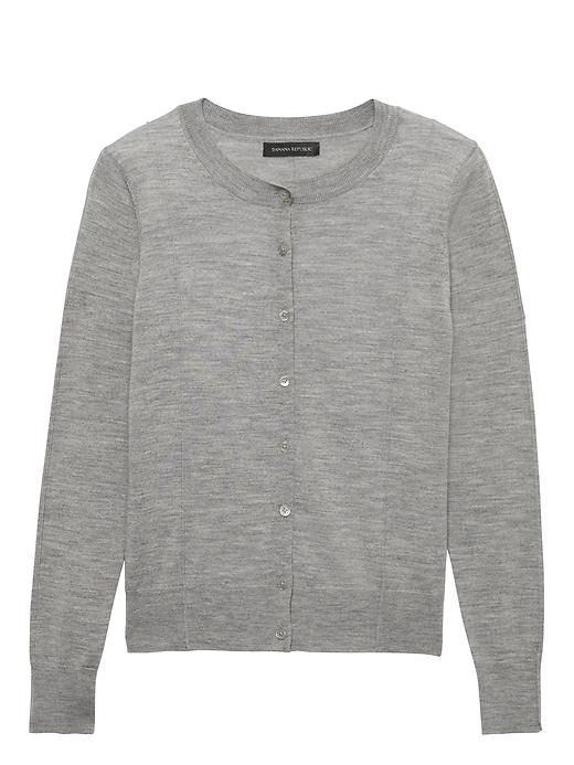 Banana Republic Womens Machine-washable Merino Pintuck Cardigan Sweater Heather Gray Size M