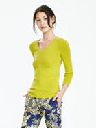 Banana Republic Womens Rib Knit Vee Sweater Size L - Bright Palm Green