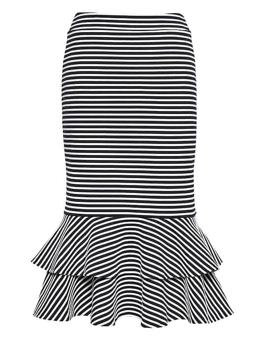 Banana Republic Womens Flounce-hem Rib-knit Skirt White & Navy Stripe Size 16
