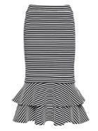 Banana Republic Womens Flounce-hem Rib-knit Skirt White & Navy Stripe Size 16