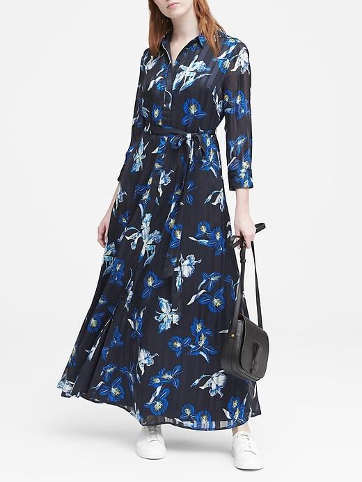 Banana Republic Womens Petite Anneke Floral Maxi Shirt Dress Navy Floral Size 6
